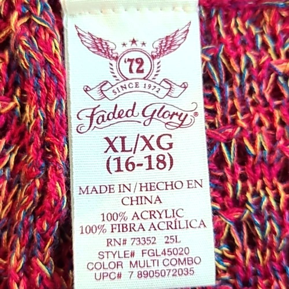 Faded Glory Pullover Sweater Red & Gold Tweed, Loose Knit Accents, Sz XL 16-18 - Picture 8 of 8